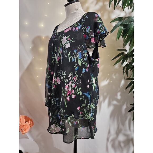 Roz & Ali Sheer Dark Floral Layered Blouse Sz 2X Black Whimsigoth Fairy Grunge - Picture 3 of 12